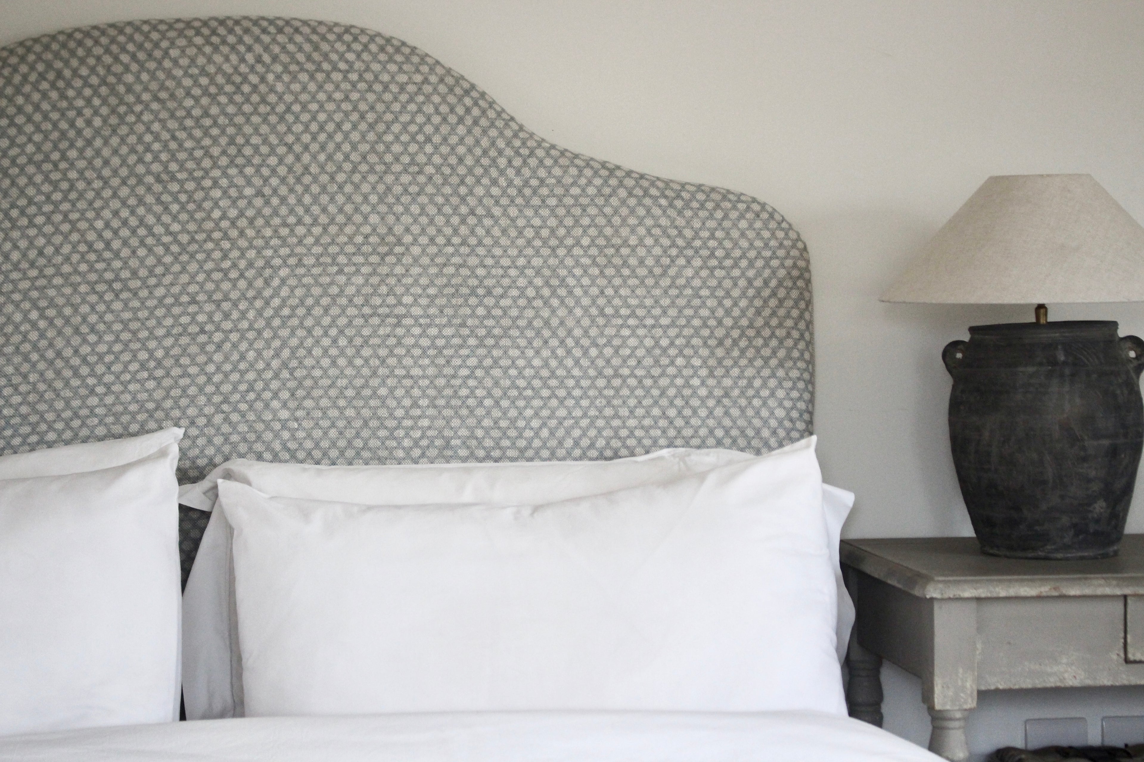 Margot king size luxury handmade headboard in Fermoie fabric - UK crafted