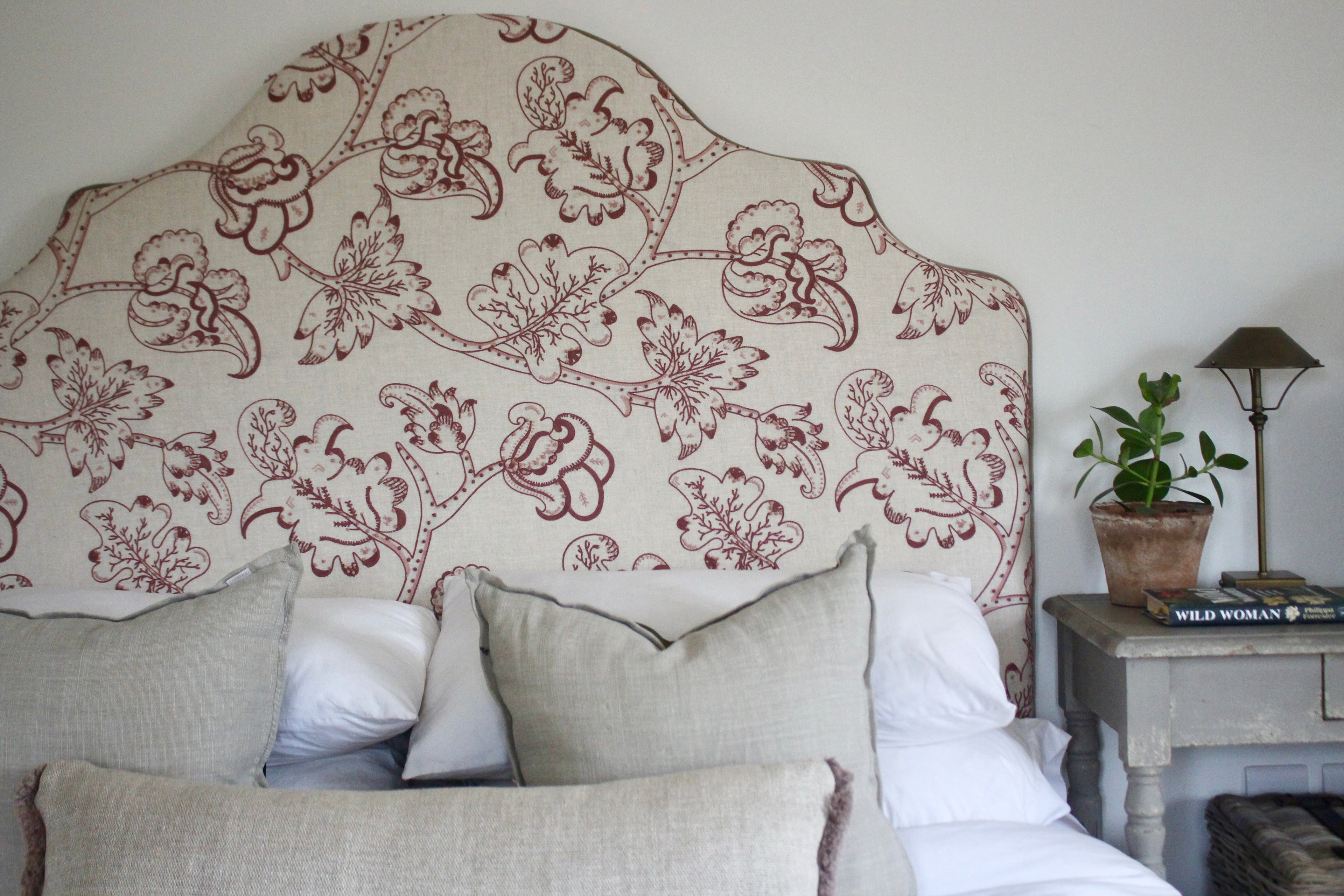 Pippa luxury handmade headboard in James Hare Arboreal fabric - UK crafted