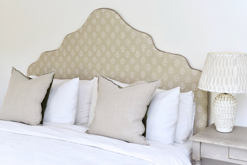 Headboard in Susie Watson reverse grey megha linen