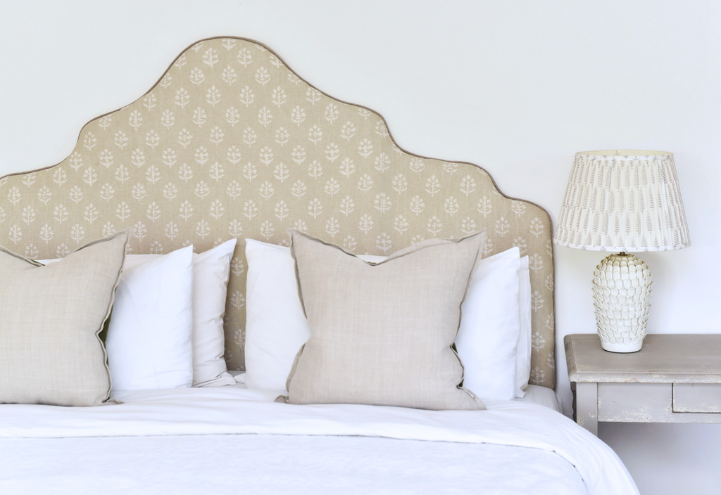 Headboard in Susie Watson reverse grey megha linen