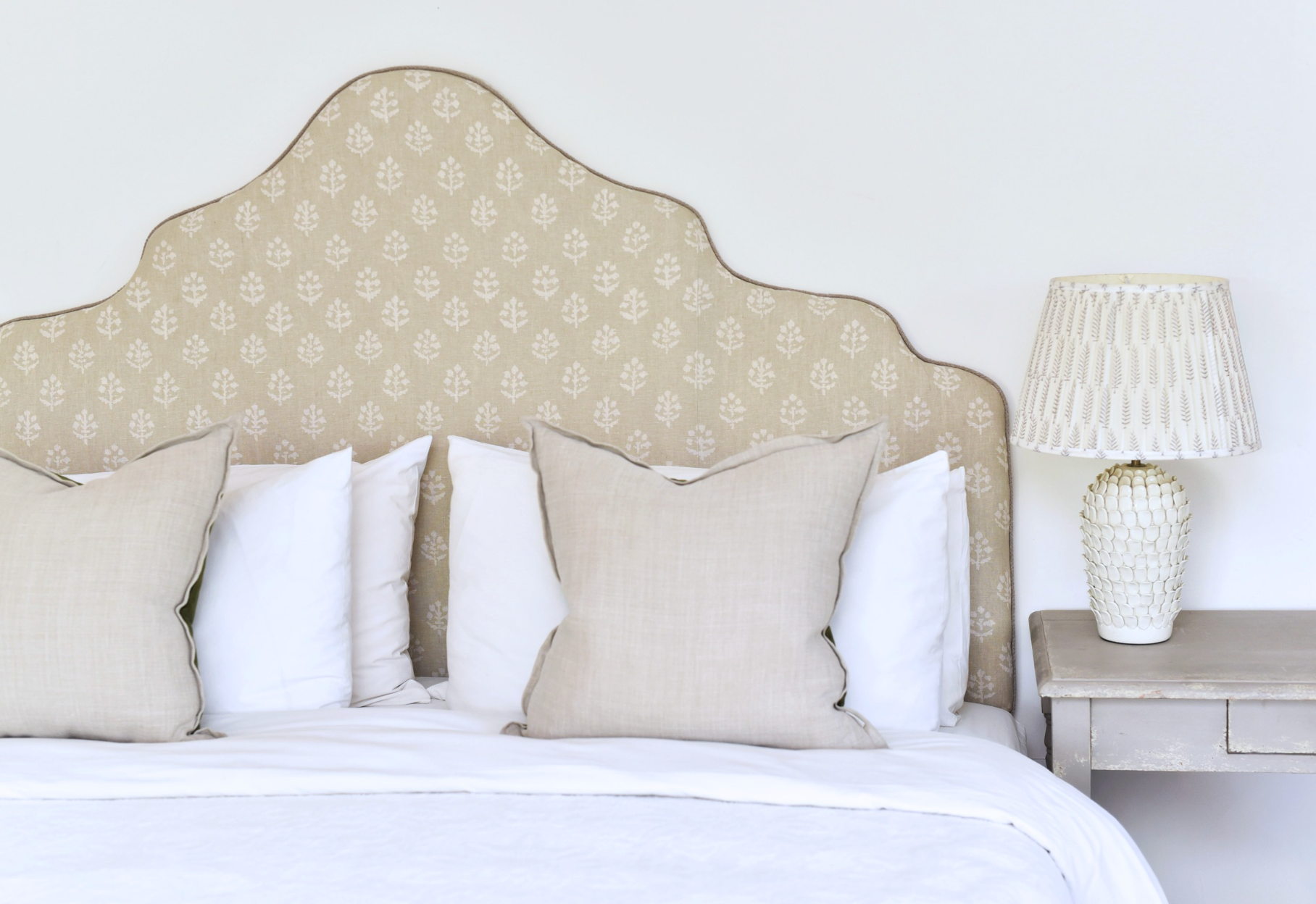 Headboard in Susie Watson reverse grey megha linen