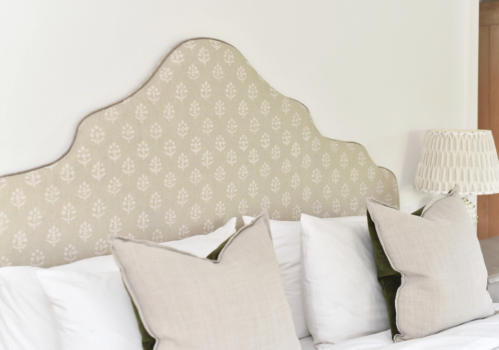 Headboard in Susie Watson reverse grey megha linen
