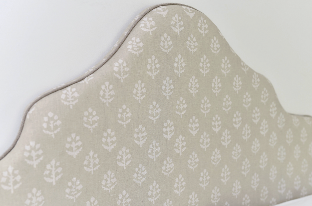 Headboard in Susie Watson reverse grey megha linen