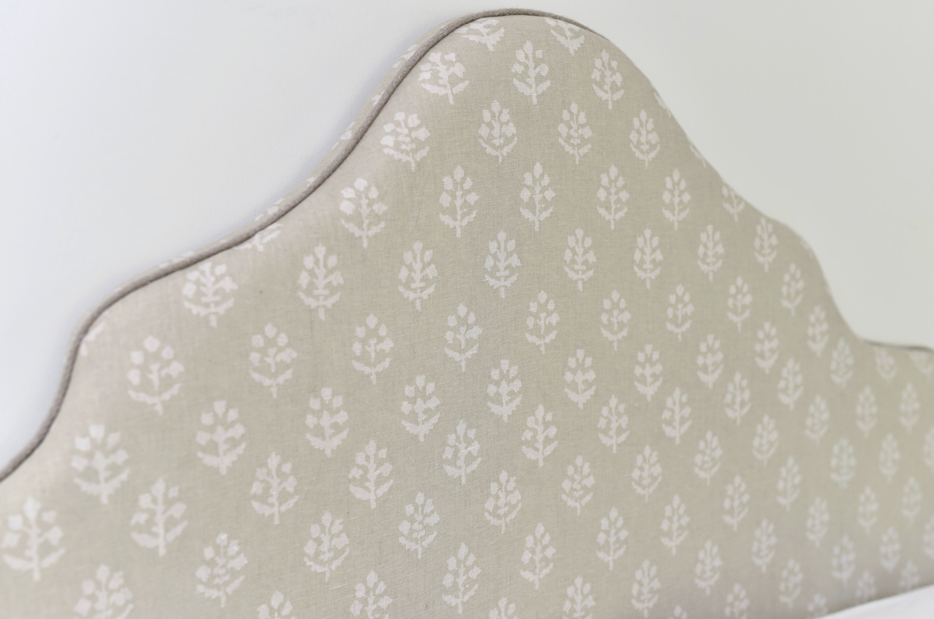 Headboard in Susie Watson reverse grey megha linen