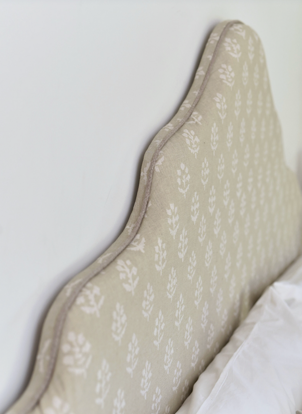 Headboard in Susie Watson reverse grey megha linen