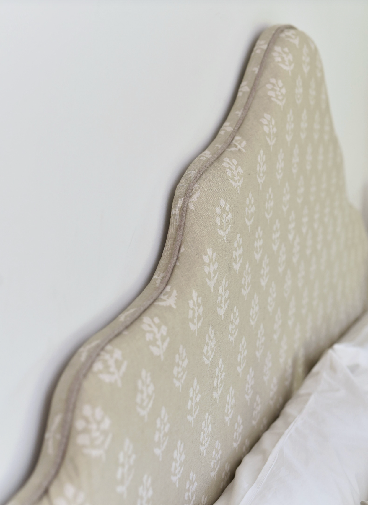Headboard in Susie Watson reverse grey megha linen