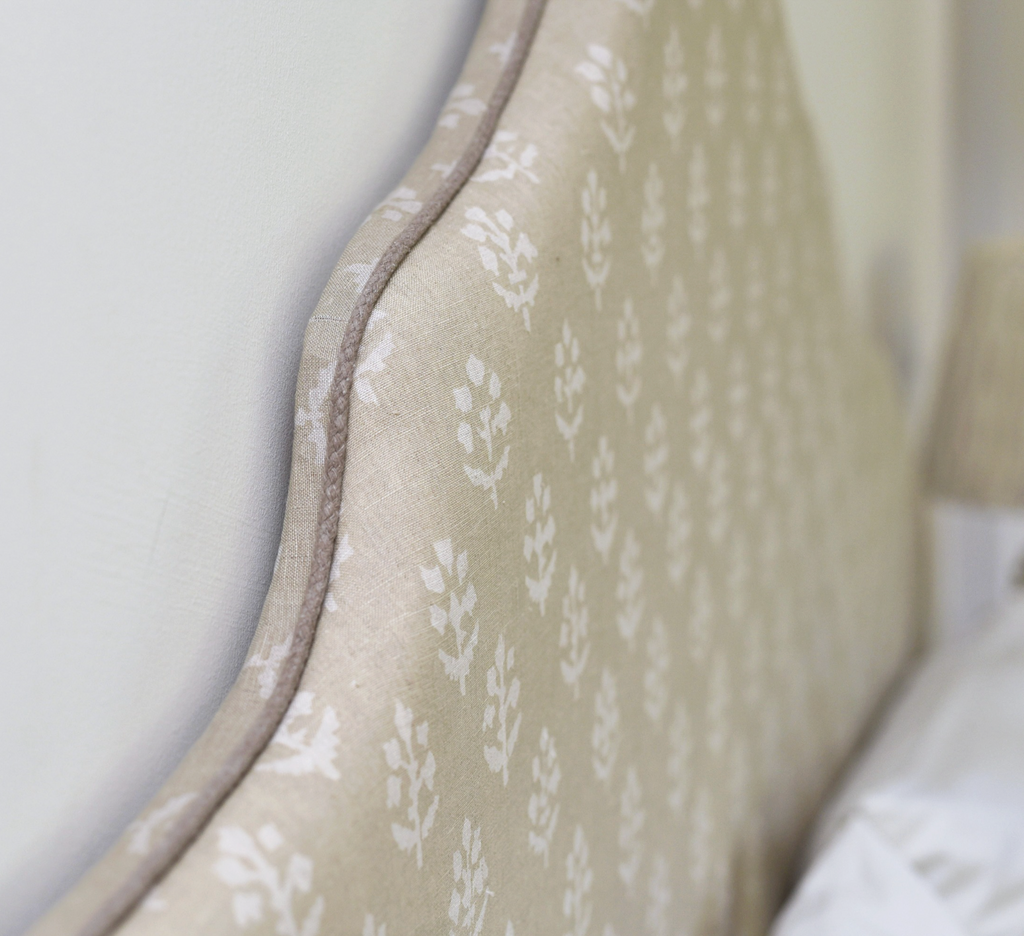 Headboard in Susie Watson reverse grey megha linen