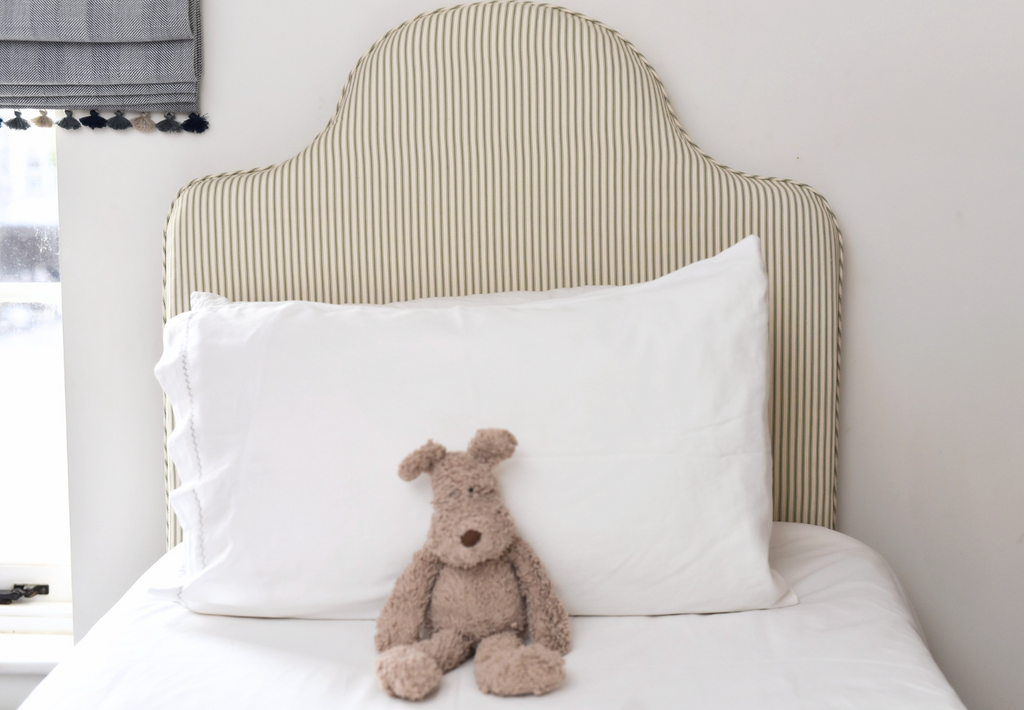 Headboard in Ian Mankin Sage Ticking Stripe