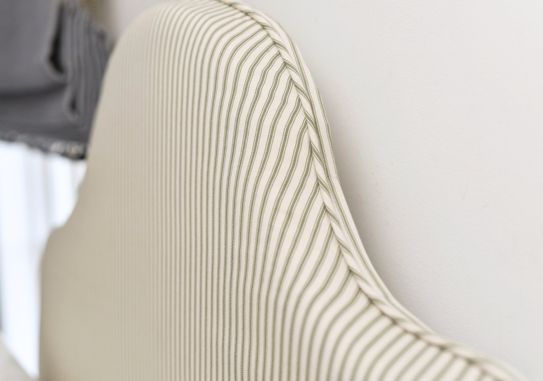Headboard in Ian Mankin Sage Ticking Stripe