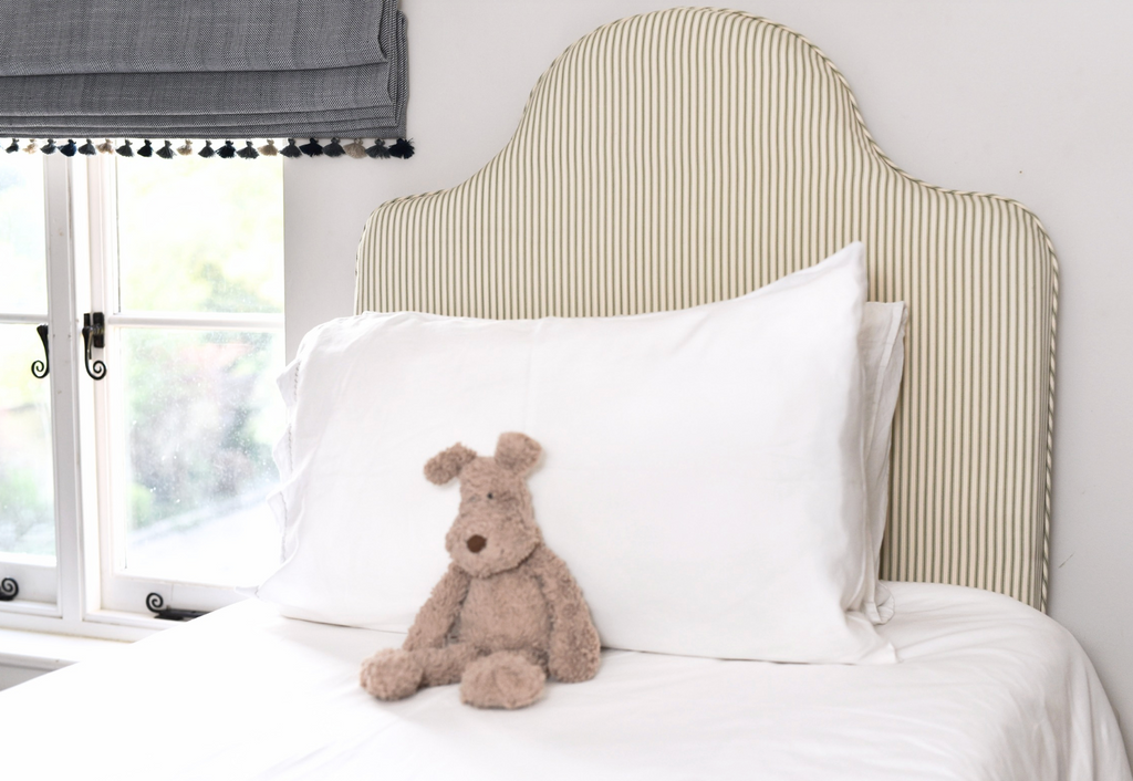 Headboard in Ian Mankin Sage Ticking Stripe